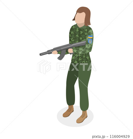 3D Isometric Flat Set of Ukrainian Woman Soldiers. Item 3 3D Isometric Flat Set of Ukrainian Woman Soldiers. Item 3 116004929