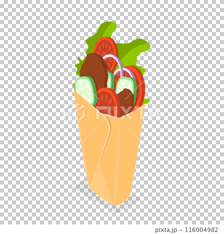 3D Isometric Flat Icon of Shawarma Sandwich. Item 2 3D Isometric Flat Icon of Shawarma Sandwich. Item 2 116004982