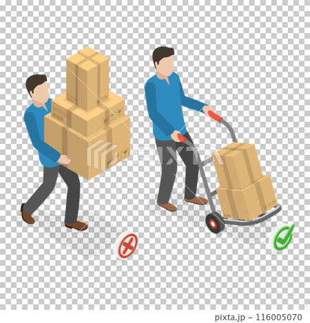 3D Isometric Flat Illustration of How To Carry Heavy Goods. Item 1 3D Isometric Flat Illustration of How To Carry Heavy Goods. Item 1 116005070