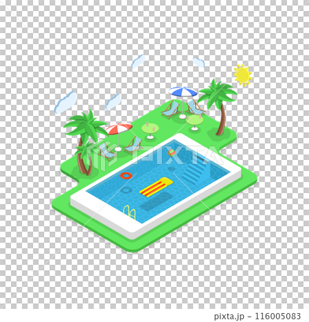 3D Isometric Flat  Set of Summer Beach Set. Item 1 116005083