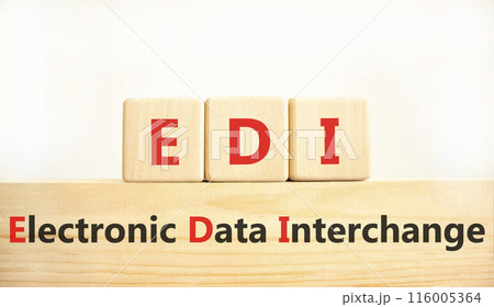 EDI electronic data interchange symbol. Concept words EDI electronic data interchange on blocks. Beautiful white background. Business and EDI electronic data interchange concept. Copy space. 116005364