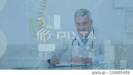 Image of financial data processing over male doctor Image of financial data processing over male doctor 116005489