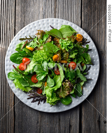 Mix of fresh organic juicy salad greens 116005986