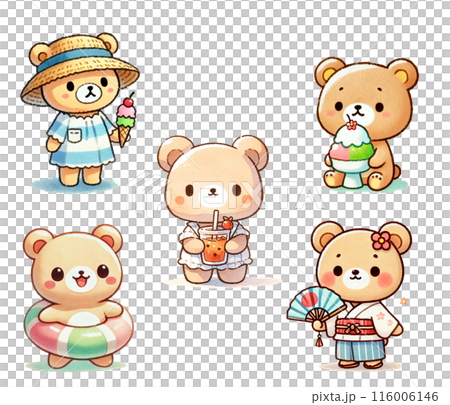 かわいい夏のクマさんのイラストセット かわいい夏のクマさんのイラストセット 116006146