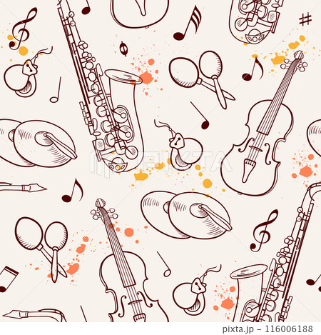 Seamless pattern with saxophone and violin. Seamless pattern with saxophone and violin. 116006188