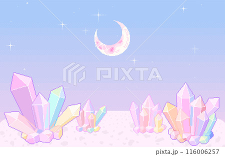 クリスタルが輝くゆめかわいい惑星の背景素材 116006257