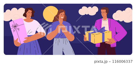 Vector images of Mid-Autumn Festival with characters. Close-up. 116006337