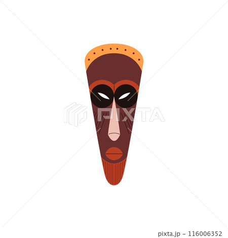 African or Indian tribal mask brown ornament painted vector icon, carved wooden mask, Aztec ethnic aborigine face idol 116006352