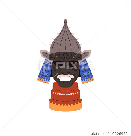 Vector illustration of a samurai mask: a detailed drawing of a traditional military helmet Vector illustration of a samurai mask: a detailed drawing of a traditional military helmet 116006432