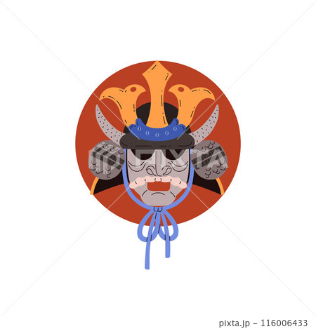 Traditional samurai mask vector on red circle. Isolated background. Traditional samurai mask vector on red circle. Isolated background. 116006433