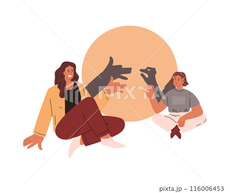 Vector illustrations for a fun family pastime of the shadow theater on a white background Vector illustrations for a fun family pastime of the shadow theater on a white background 116006453