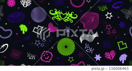 Neon geometric cyberpunk retro Y2K vector set 116006463