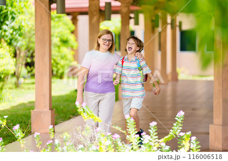 Child happy to be back to school. 116006518