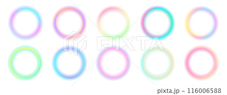 Set of gradient with blur frames on white background. Abstract three dimensional space colored background. Collection of glowing neon colors with aura round frames for websites, user interfaces. 116006588