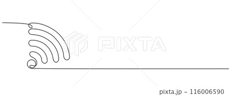 WI-FI signal drawn in one continuous line. Outline icon for Internet, hotspot for UI and mobile applications in simple linear style Vector editable illustration WI-FI signal drawn in one continuous line. Outline icon for Internet, hotspot for UI and mobile applications in simple linear style Vector editable illustration 116006590