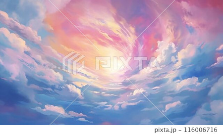 Surreal twilight sky with swirling clouds and...のイラスト素材 [116006716] - PIXTA