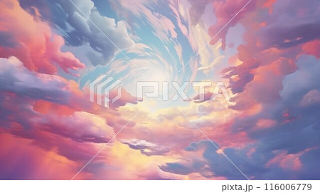 Surreal twilight sky with swirling clouds and...のイラスト素材 [116006779] - PIXTA