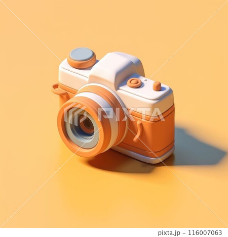 Stylized vintage film camera image with 3D effect on orange background. AIG35. 116007063
