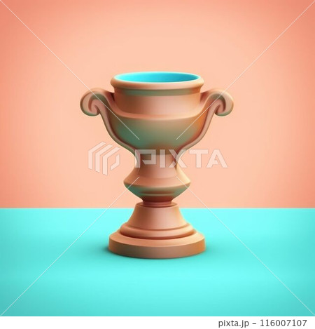 Bronze trophy cup on an orange background. Award and victory concept. AIG35. 116007107