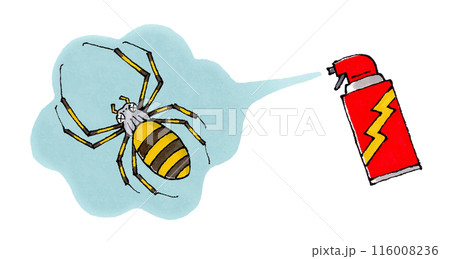 殺虫剤をかけられるジョロウグモ 116008236