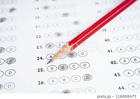 Answer sheets with pencil drawing fill to select choice, education concept. Answer sheets with pencil drawing fill to select choice, education concept. 116008475