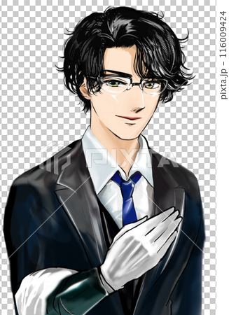 タキシードを着たイケメン執事が要望を聞くポートレートイラスト 116009424