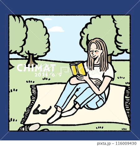 公園で読書をする女性 116009430