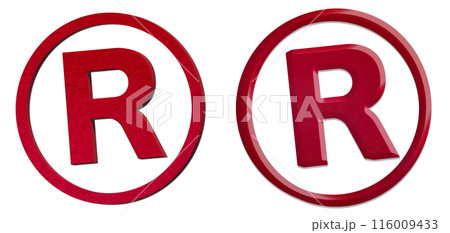 質感が違う斜めになった赤い立体的な登録商標マークのセット 質感が違う斜めになった赤い立体的な登録商標マークのセット 116009433