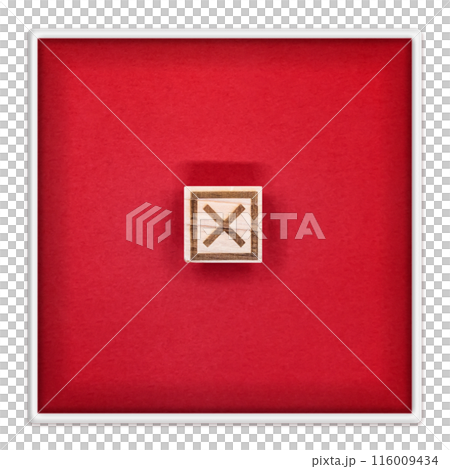 一個紅色的方形托盤，中央有一個方形的十字形塊。 116009434