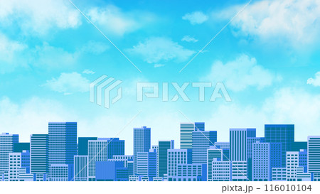 ビルと青空の背景　夏のイメージ　16:9 116010104