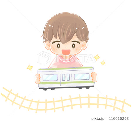 電車のおもちゃに夢中になる子ども 電車のおもちゃに夢中になる子ども 116010298