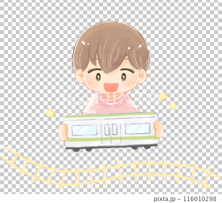 A child fascinated by a toy train A child fascinated by a toy train 116010298