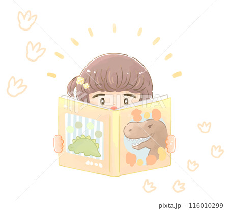 恐竜の本を読む子ども　女の子 116010299