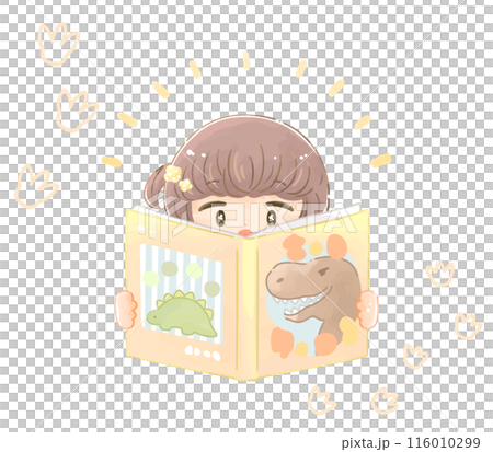 恐竜の本を読む子ども　女の子 116010299