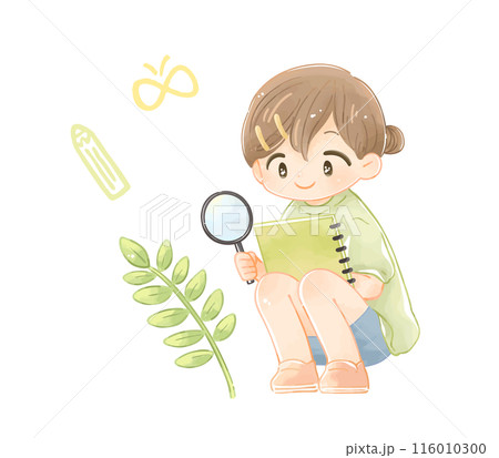 植物の観察をする子ども　女の子 116010300