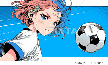 サッカーをしている若い女性