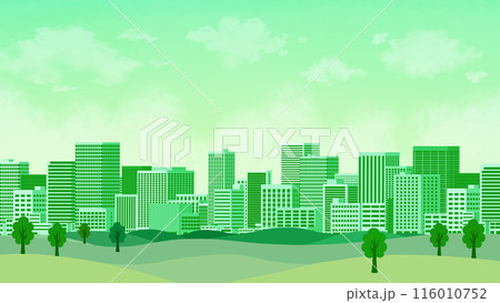 ビルと自然　緑の背景　16:9 116010752