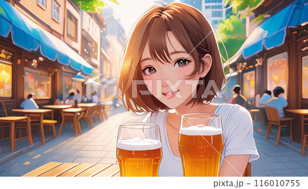 AI生成|ビールを飲む若くて可愛い女性イメージ AI生成|ビールを飲む若くて可愛い女性イメージ 116010755