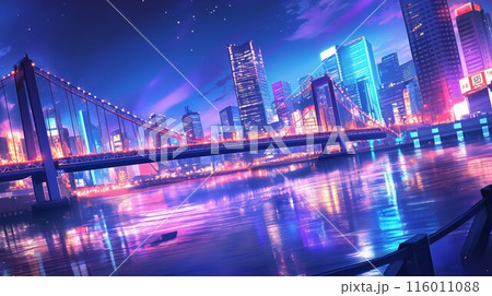 ライトアップされた夜の橋 116011088