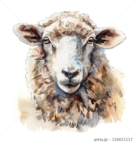 オリジナルアート】絵画作品 (ヒツジ) Watercolor painting of a オリジナルアート】絵画作品 (ヒツジ) Watercolor painting of a