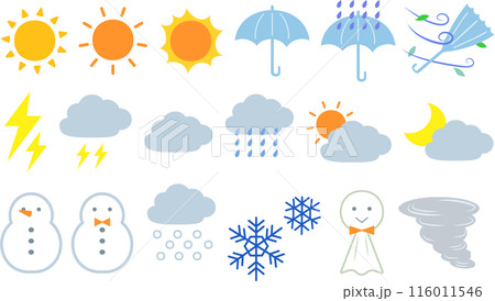 天気の手書き風天気アイコンセット 116011546