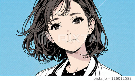 白衣を着て聴診器を首にかけている若い女医