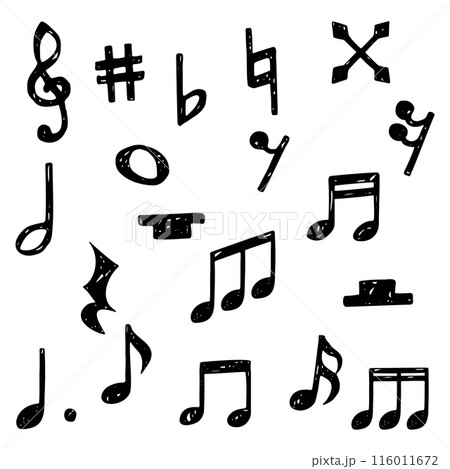 手書きの音符記号のセット、音符、休符、変化記号 116011672