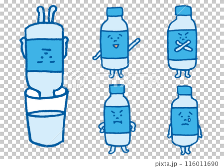 Cute character illustration of a blue plastic bottle 116011690