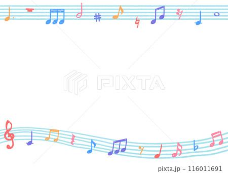 手書きの音符の背景フレーム、音楽デザインの背景 手書きの音符の背景フレーム、音楽デザインの背景 116011691