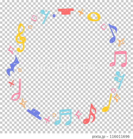 手寫音符符號、音符和休止符的圓形框架 116011696