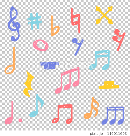 一組手寫音符符號、音符、休止符和更改符號 116011698