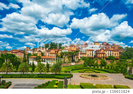 Beautiful romantic of Venetian-style Italian village landscape on mountain with blue sky and cloud background in Thailand. 116011824