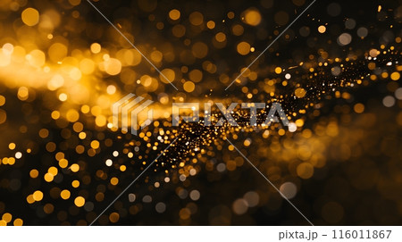 Golden Bokeh Lights on Dark Background 116011867