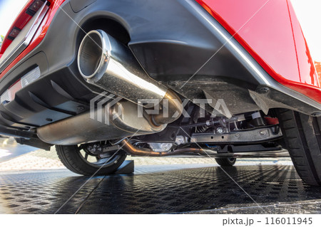 Rear car exhaust pipe and suspension. 116011945